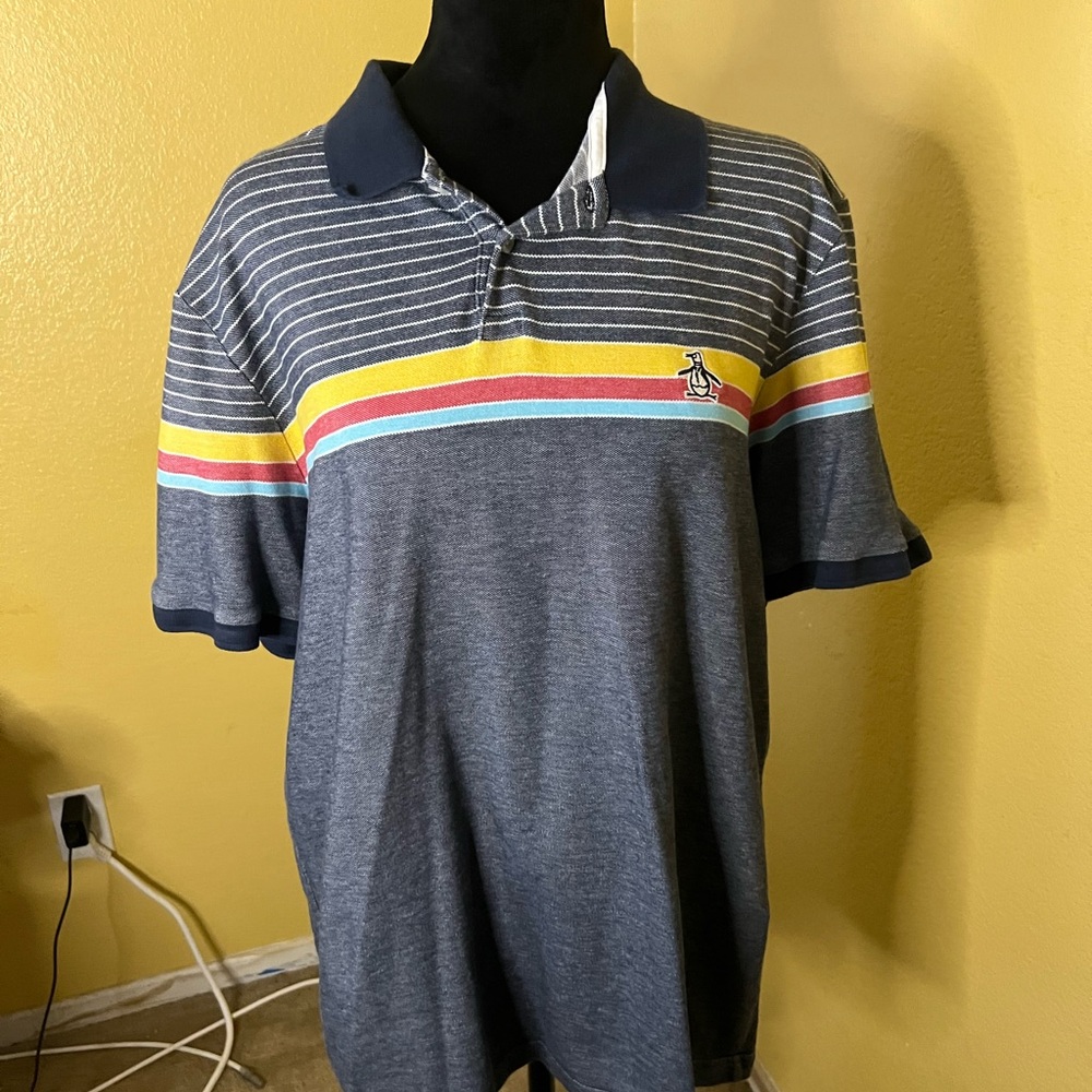 Original Penguin Men's Polo Shirt - Gray with Multicolor Stripes